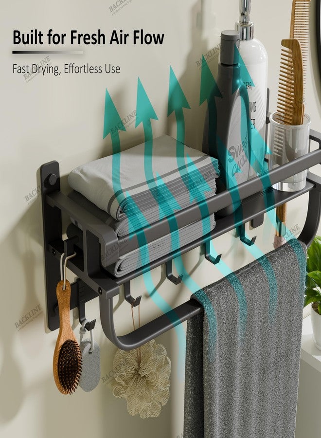 B BACKLINE رف مناشف ألومنيوم للحمام من باك لاين | مقاوم للتآكل والتقشير والخدوش | حامل مناشف للحمام مع رف للشامبو وغسول الوجه | قضيب مناشف مزود بخطافات (ضمان 3 سنوات) - Image 4